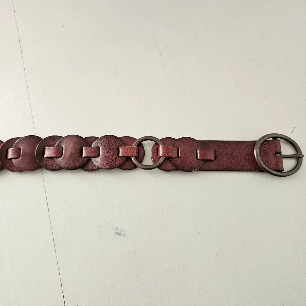 Fossil Womens Brown Leather Linked‎ Disc Belt Boho Large Festival Granola Girl